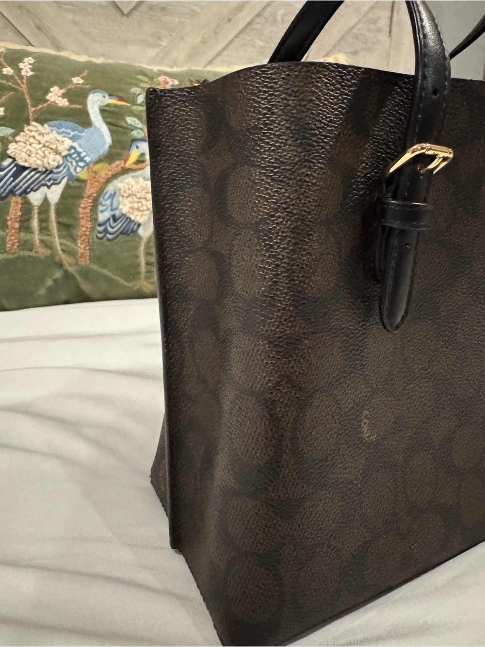 COACH Mollie Tote Bag 25 - Signature Small Tote in Brown with Black Trim - Picture 5 of 16